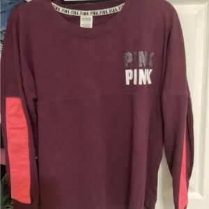 Victoria's Secret PINK Burgundy Long-Sleeve Crewneck with Pink Sleeve Panels